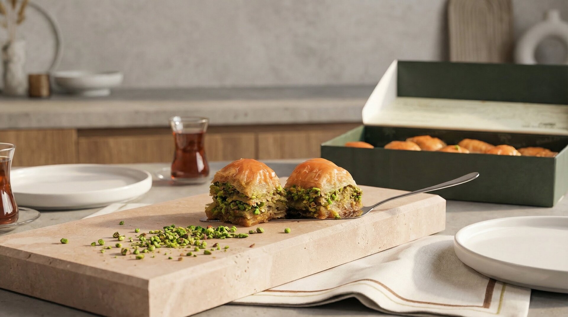 Duble Fıstıklı Kare Kesim Ev Baklavası - 2